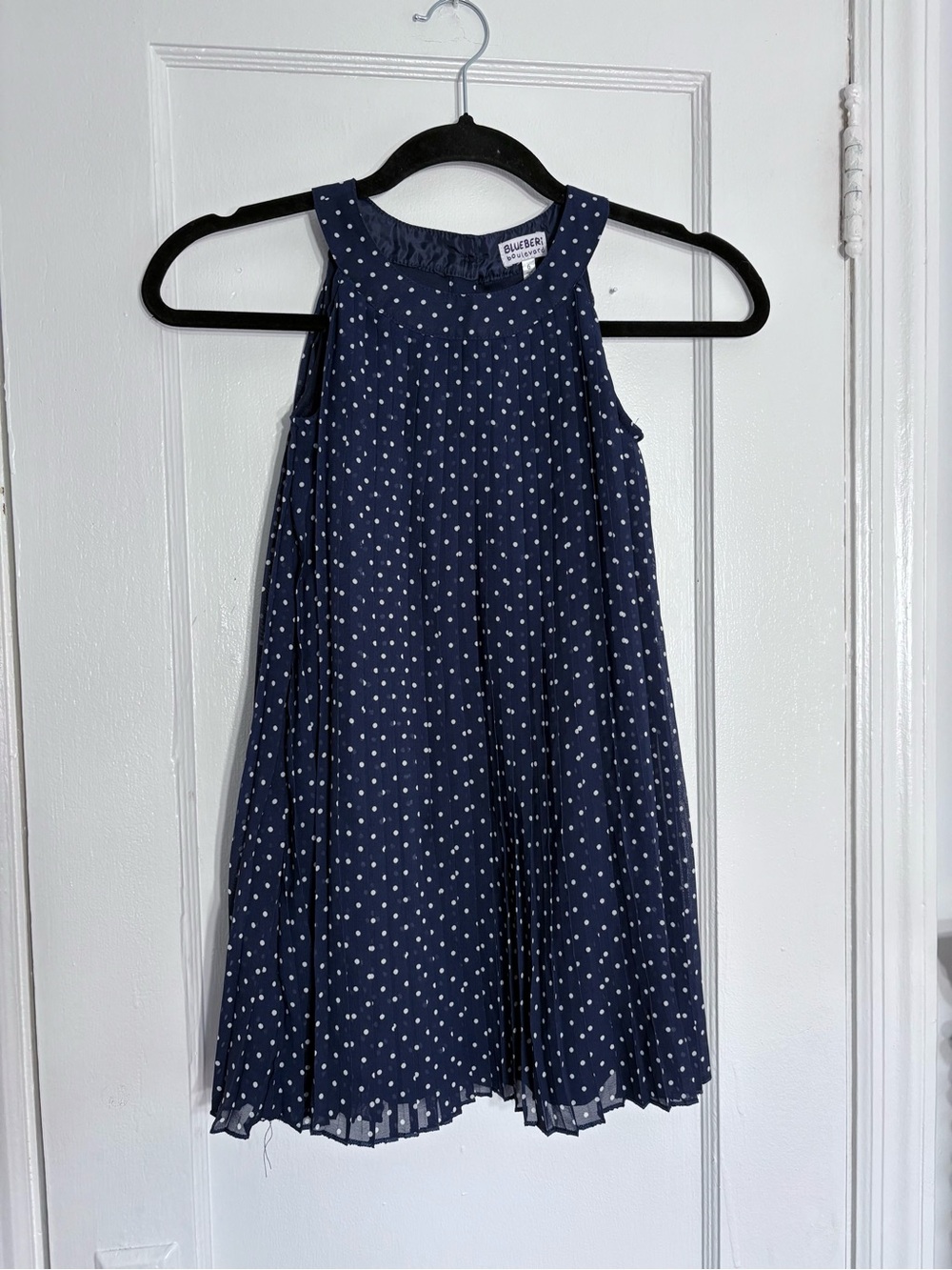 Blueberi Boulevard Navy Blue Polka Dot Sleeveless Dress
